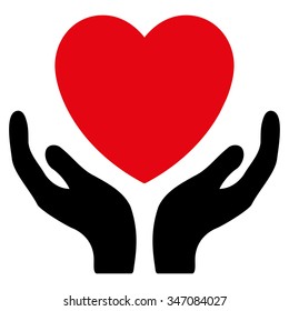 Heart Care vector icon. Style is bicolor flat symbol, intensive red and black colors, rounded angles, white background.