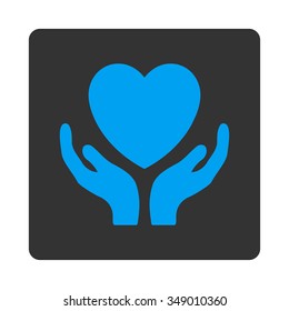 Heart Care vector icon. Style is flat rounded square button, blue and gray colors, white background.