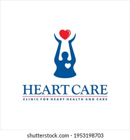 Heart Care Vector Logo with a man holding a Red Heart in his hands