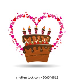 heart cartoon cake candles strawberry and cream chocolate icon design vector illustration