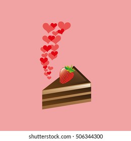 heart cartoon cake sliced chocolate and strawberry icon design vector illustration