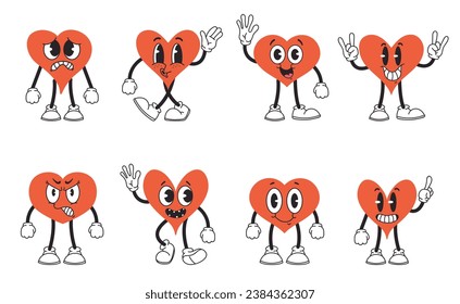 Herz-Cartoon-Charakter Gesicht Ausdruck verschiedenen Pose isoliert Set. Vektorgrafik-Design-Illustration