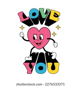 heart cartoon character. poster retro 90's . vector illustration