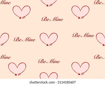 Heart cartoon character seamless pattern on orange background.