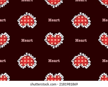 Heart cartoon character seamless pattern on black background. Pixel style