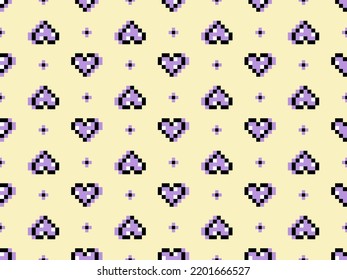 Heart cartoon character seamless pattern on yellow background
