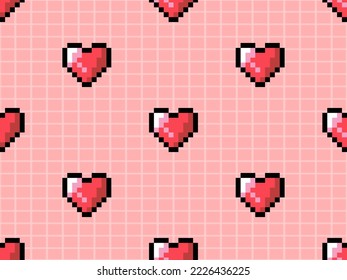 Heart cartoon character seamless pattern on red background
