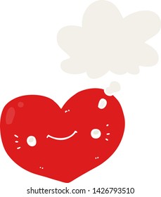 heart cartoon character with thought bubble in retro style
