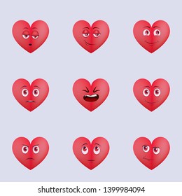 Heart cartoon character vector set. Vector illustration, eps 10 vector. Funny character emotion