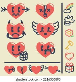 Heart cartoon emoji holiday set.