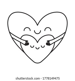 Heart cartoon hugging other line style icon design of love passion and romantic theme Vector illustration