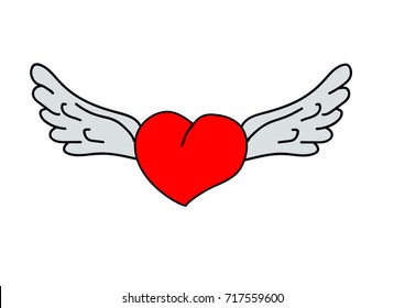 heart cartoon illustration with wings