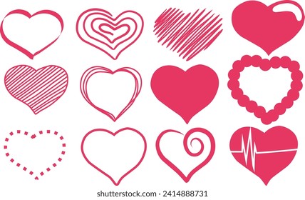 Heart cartoon set. Hand drawn hearts collection. Valentine and love vector illustrations