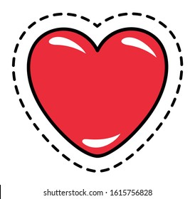 Heart cartoon shape in path isolated on white. Love symbol Valentine day element in frame. Romantic object in red color for wedding holiday. Minimalism of romance decorative sign in border vector
