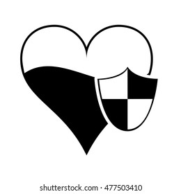 heart cartoon and shield icon