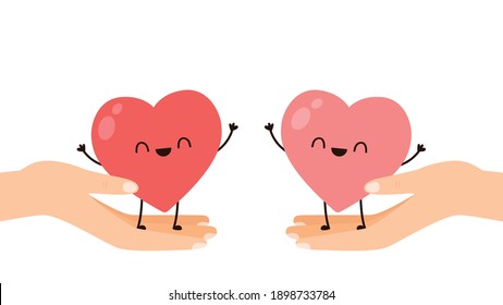 Heart cartoon vector. Heart character design. Heart on hand.