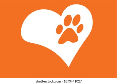 heart with cat animal paw on it. love cat concept. icon vector illustration