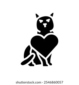 heart cat breeding glyph icon vector. heart cat breeding sign. isolated symbol illustration