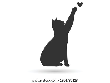 Heart and Cat icon. Silhouette of cat vector icon. Pet illustration