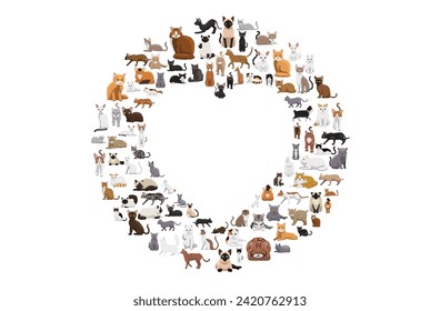 Heart Cat Lover Set Vector Illustration