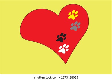 heart with cat paw on it. love cat concept. icon vector illustration