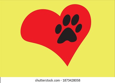 heart with cat paw on it. love cat concept. icon vector illustration