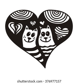Heart and cats vector illustration