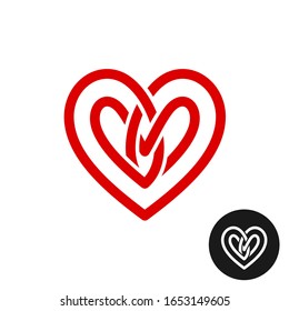 Heart celtic style knot logo. Infinite loop wide stripe love symbol. Weave ribbon sign.