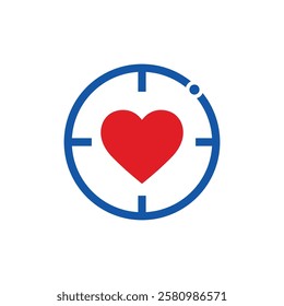 Heart in the center of the aim, target.Vector linear icon illustration isolated on white background.