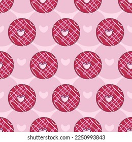 Heart Center Doughnuts Valentine Vector Seamless Pattern