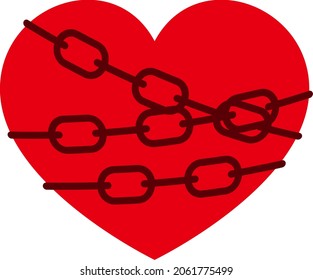 Corazón con cadenas aisladas ilustraciones vectoriales.