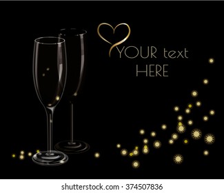 Heart and chalices on black background.