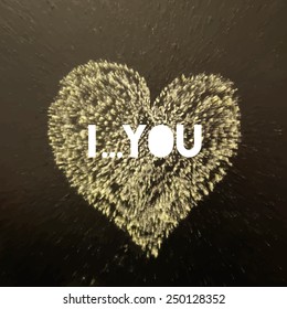 Heart chalk hand painted ink grunge card on blackboard