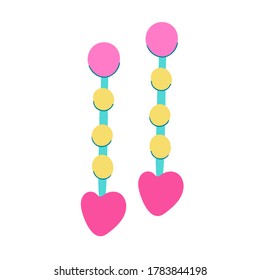 Heart chandelier earrings with in hand drawn flat style isolated on white background. Great for kid design.