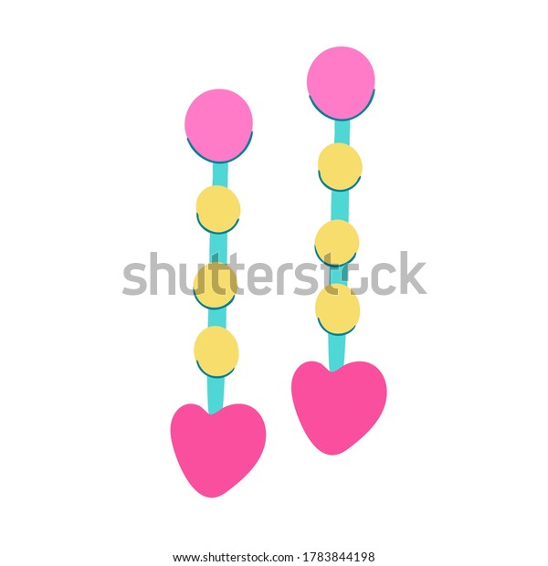 Heart chandelier\
earrings with in hand drawn flat style isolated on white\
background. Great for kid\
design.