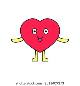 Heart character , emoji, Heart sticker with hand and leg, organ with emotion face, valentine love emojis,  Vector  Cheerful romantic symbol