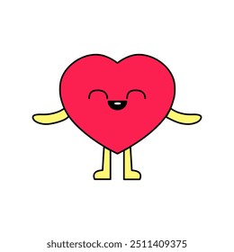 Caráter cardíaco , emoji, Adesivo cardíaco com mão e perna, órgão com rosto emocional, emojis amorosos, Vetor Símbolo romântico alegre