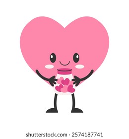 Heart character with face, hands and feet. Vector illustration.