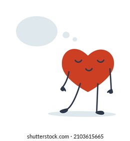 Heart character for the festive Valentine's Day. Sweet heart with a cloud of thoughts. Flat vector illustration