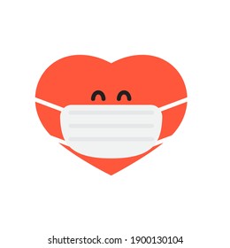 Heart Character Good Mood Wearing An Anti-virus Mask - Vector