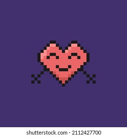 heart character illustration with smiling expression. funny, cute, and adorable. valentines day events. pixel art. vector design. elements, ui, games, icons