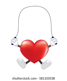 Heart character jumping on rope.  illustration isolated on white background. Health care concept.