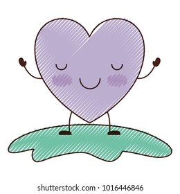 heart character kawaii calm expression in colored crayon silhouette