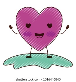 heart character kawaii in enamored expression in colored crayon silhouette