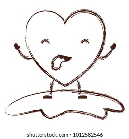 heart character kawaii with funny expression with closed eyes in brown blurred contour