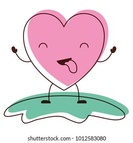 heart character kawaii in funny expression with closed eyes in watercolor silhouette