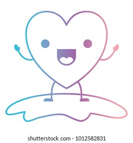 heart character kawaii jolly expression in degraded blue to purple color contour