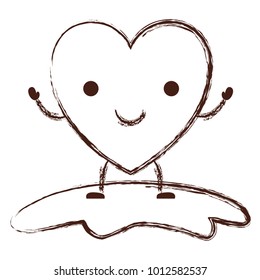 heart character kawaii with smiling expression in brown blurred contour