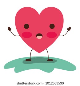 heart character kawaii in surprised expression in colorful silhouette