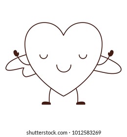 heart character kawaii with wings and calm expression in brown contour